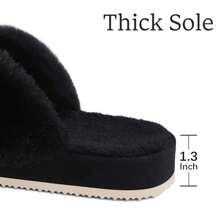 JNHGComwarm Women's Cross Band Fuzzy Slippers Fluffy Open Toe House Slippers Cozy Plush Bedroom Shoes Indoor Outdoor - 黑色 - 查看 4
