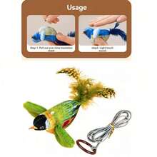 1 件随机颜色猫玩具，互动逼真的知更鸟飞翔和飘动猫薄荷，羽毛用弹力绳悬挂，自动鸣叫小猫玩具，适合室内猫自玩麻雀鸟设计宠物毛绒玩具可咀嚼耐用猫吱吱叫玩具，适合猫和狗互动供应宠物仿真鸟毛绒玩具带声音 - 棕色 - 查看 12