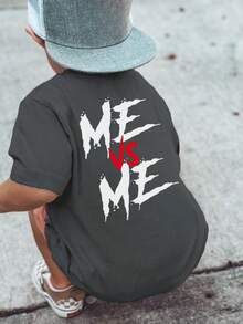 Áo thun ngắn tay cổ tròn in họa tiết dành cho bé trai - Áo thun ngắn tay tươi sáng và vui nhộn giúp mỗi ngày thêm phần thú vị! Áo thun trẻ em in họa tiết "Tôi đấu với chính mình" - Màu xám đen - Xem 9