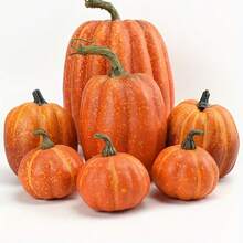 Set de 7 piezas de decoración de calabazas artificiales doradas y blancas de temporada otoñal, de varios tamaños, adecuadas para la decoración de finca otoñal, decoración de mesa para fiesta de cosecha, decoración de Halloween y Navidad, decoración para restaurantes temáticos y librerías, también para manualidades de fiesta y boda, calabazas falsas - Multicolor - Ver 9