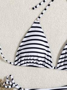 Bộ bikini sọc đen trắng thời trang gợi cảm dành cho nữ - trắng - Xem 10