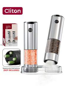 CLITON Electric Salt And Pepper Grinder Set, Automatic Salt And Pepper Grinder Set, One Handed Operation Refillable Mill With Light, Adjustable Coarseness - 2 Mills,Electric Salt And Pepper Shakers 2 Set,Battery Operated Salt And Pepper Grinder Set Battery Powered With LED Light, Electric Pepper And Salt Grinder Mill & Reffiable Adjustable Coarseness - Silver - View 12