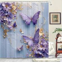 1pc Elegant Black Butterfly Shower Curtain - High-End Waterproof & Anti-Fog Bathroom Decor With Floral Pattern, Polyester Fabric For Stylish Bathroom Upgrade, Waterproof Curtain | Artistic Shower Curtain | Machine Washable Fabric, Shower Curtain For Bathrooms Fall Decor Bathroom Accessories Back To School - Multicolor - View 14