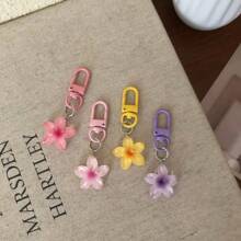 5pcs Colorful Transparent Flower Keychains, Cute Keyring Charms For Bags, Earphone Cases, Accessories
