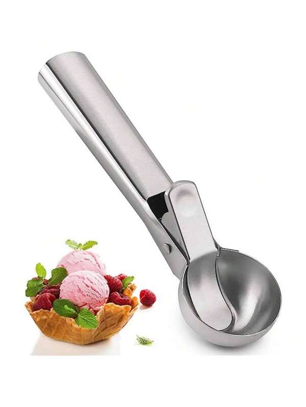 1pc Ice Cream Scoop With Trigger Release, Multifunctional Stainless Steel Fruit Scoop, Professional Ball Digging Machine, Perfect For Hard Ice Cream, Frozen Yogurt, Cookie Dough, And Watermelon
