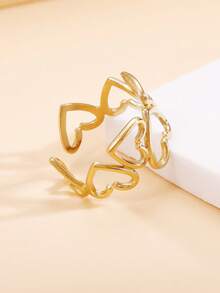 1 件可调节开放式心形戒指，带有多个互锁心形，不锈钢 18K 镀金不褪色珠宝，适合女士日常佩戴