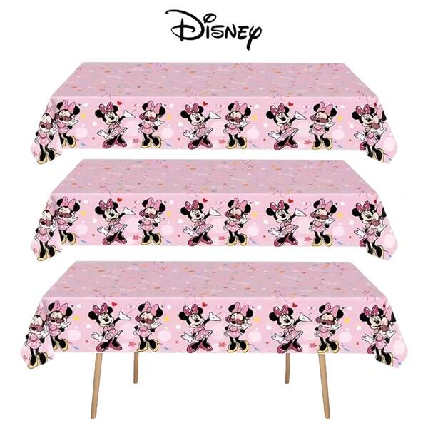 Disney 1/3/6pcs Pink Minnie Mouse Theme Disposable Tablecloth, Suitable For Party, Birthday Decorations, Party Supplies