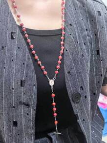 1pc Classic Crystral AB Color 59pcs 6mm Disco Rhinestone Beads Religious Cross Necklace, Catholicism Praver Bead Rosary Jewelry With Cross Pendant