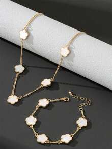 1pc Men's Fashion Business Style Lucky Clover Pendant Necklace With Chain & Bracelet Set, Valentine's Gift - Five Leaf Clover - View 4