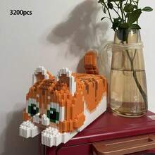 3200片猫咪纸巾盒积木玩具，多功能积木，既是精美的摆件又是纸巾盒，3D拼图积木玩具摆件，理想的感恩节、圣诞节、万圣节和生日礼物