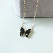 1pc Summer Fashionable Holiday Versatile Crystal Butterfly Pendant Stainless Steel Chain Necklace, Waterproof, Fade-Resistant, Premium For Women