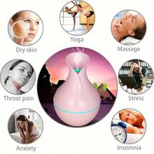 Acoustic Technology Vase Humidifier With 7-Color LED Night Light - Wood Grain And Starry Sky Roof Design, Silent Operation, Automatic Shutdown, USB Power Suitable For Home, Office, Bedroom Decoration, Made Of Plastic Material,Halloween Gifts - 淺色 - 查看 3