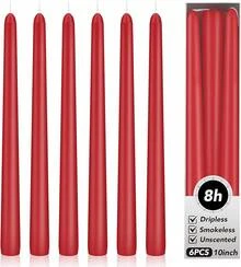 KORCCI Ivory Taper Candles 10 Inch - Set Of 6 Long Candles, 8 Hours Long Burning, Smokeless & Unscented & Dripless, Weddings, Birthdays, Dinner, Parties,, Prayer, Meditation - Đỏ - Xem 2