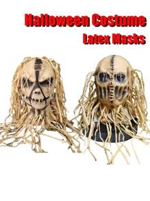 1 Stück Halloween Maske aus natürlichem Latex wiederverwendbar, gruselige Vogelscheuchen Maske, Horrorhaus, Party Rollenspiel Kostüm Accessoire Ferienfest Kostümparty Requisite