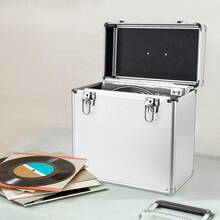 12" Vinyl LP Record Storage Box Storage Box Case Aluminum Portable Lockable DJ Flight Carry Case Holds 50pcs Albums - Silver - View 5