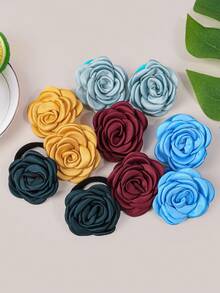 Bilicaca 10 件/套彩色缎玫瑰发带弹性发带可爱花卉发饰，适合儿童女孩，非常适合日常和返校发型设计、派对和礼物，防滑耐用发绳
