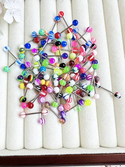 Fashion Mix Color Acrylic Tongue Piercing, 304L Stainless Steel Industrial Bar Lip Piercing Sexy Body Jewelry For Women