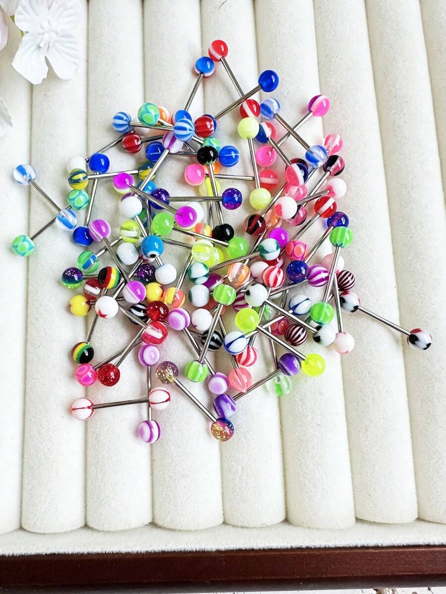 Fashion Mix Color Acrylic Tongue Piercing, 304L Stainless Steel Industrial Bar Lip Piercing Sexy Body Jewelry For Women