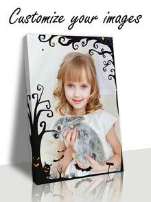 Customizable Canvas Poster, Personalized Poster, Customize Your No-Makeup Face Photo, Share Your Cherished Memories And Precious Moments, Perfect Gift For Family And Friends, Wall Decor, Halloween Home Decor, Halloween Room Decor - Black - View 2