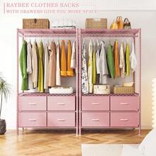 EnHomee Heavy Duty Tall Clothes Rack With Shelves, Hanging Hanger With 4 Drawers, Freestanding Adjustable Wardrobe Closet For Bedroom, Living Room, Cloakroom, Pink - Hồng - Xem 7