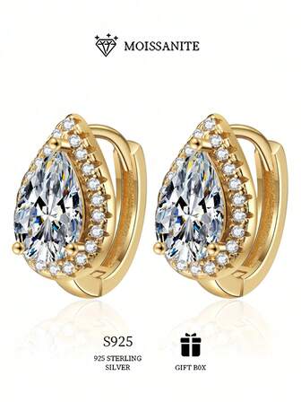 Joyería de mujer de gran calidad, 2 Moissanitas en forma de pera de 1CT cada una, diseño de gota de agua elegante, pendientes de plata pura para mujeres, ideal para bodas, fiestas, uso diario casual, aniversarios, cumpleaños, regalos festivos, opción preferida