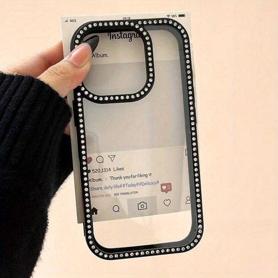 Funda para teléfono con incrustaciones de doble cara, 1 unidad, adecuada para teléfono 16 15 14 13 12 Pro 16 15 14 Plus 13 12 Pro 11 - Negro transparente - Ver 1