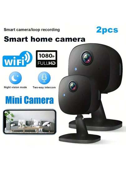 Mini Slimme Home Monitoring Camera, High Definition Night Vision, Indoor Remote Viewing, 2.4G WiFi, Two Way Audio, Non Waterproof, Wand Mounted, Portable, Application Control, USB Power Supply, Wi Fi Connection Security. view 2