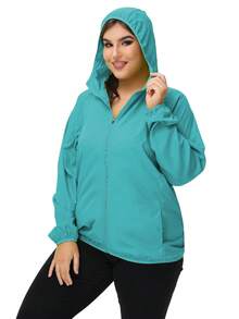 1pc Women's Lightweight Hooded Solid Color Running Beach Jacket, Plus Size Outdoor Casual Sports Wear, Summer - Baby Blue - View 7