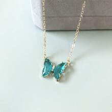 1pc Summer Fashionable Holiday Versatile Crystal Butterfly Pendant Stainless Steel Chain Necklace, Waterproof, Fade-Resistant, Premium For Women