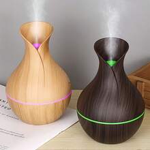 Acoustic Technology Vase Humidifier With 7-Color LED Night Light - Wood Grain And Starry Sky Roof Design, Silent Operation, Automatic Shutdown, USB Power Suitable For Home, Office, Bedroom Decoration, Made Of Plastic Material,Halloween Gifts - 淺色 - 查看 7