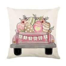 (No se incluyen los rellenos) Fundas de cojín de 18x18 pulgadas con patrón de conejito y huevo, con textura de lino, fundas de cojín decorativas rústicas para el sofá y la decoración del hogar, lavables a máquina