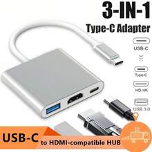 USB Hub 3 In 1 USB C To HDMI-Compatible USB 3.0 Docking Station Type-C To HDMI-Compatible Splitter HUB For  Air Converter - Bạc - Xem 1