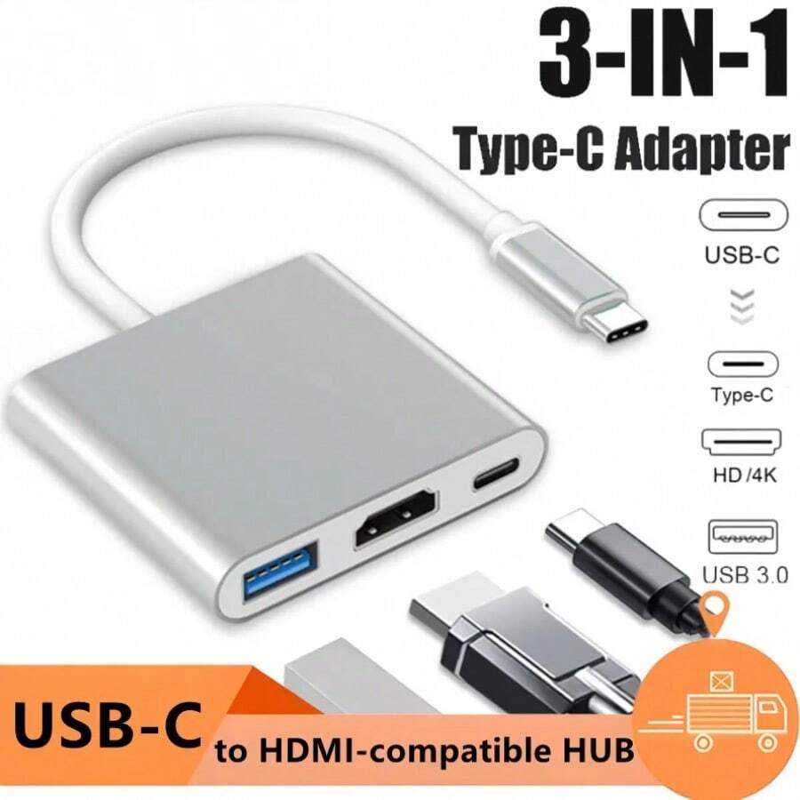 USB Hub 3 In 1 USB C To HDMI-Compatible USB 3.0 Docking Station Type-C To HDMI-Compatible Splitter HUB For  Air Converter - Bạc - Xem 1
