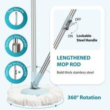 Spin Mop And Bucket, Mop And Bucket With Wringer Set For Home, 360 Spinning Mop Bucket Floor Cleaning Tool With 3 Microfiber Mop Replacement Head Refills,50" Extended Handle For Floor Cleaning Home - Mint Blue - View 4