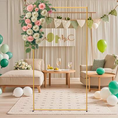 Elegant Golden Square Iron Stand - Perfect For Wedding Decoration, Stage Background And Floral Arrangement, Bride Props, Ironwork Handicrafts. Golden Wedding Arch Square Background Stand, Metal Balloon Arch Stand, Ceremony, Birthday Party