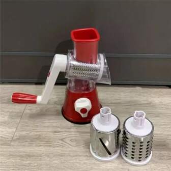 STORM Rotary Groentesnijder - 3-in-1 Handmatige Keukenmachine met 3 Trommels | Aardappelschiller, Wortelrasp & Knoflooksnijder | Ergonomische Keukengadget voor Gezonde Maaltijdvoorbereiding