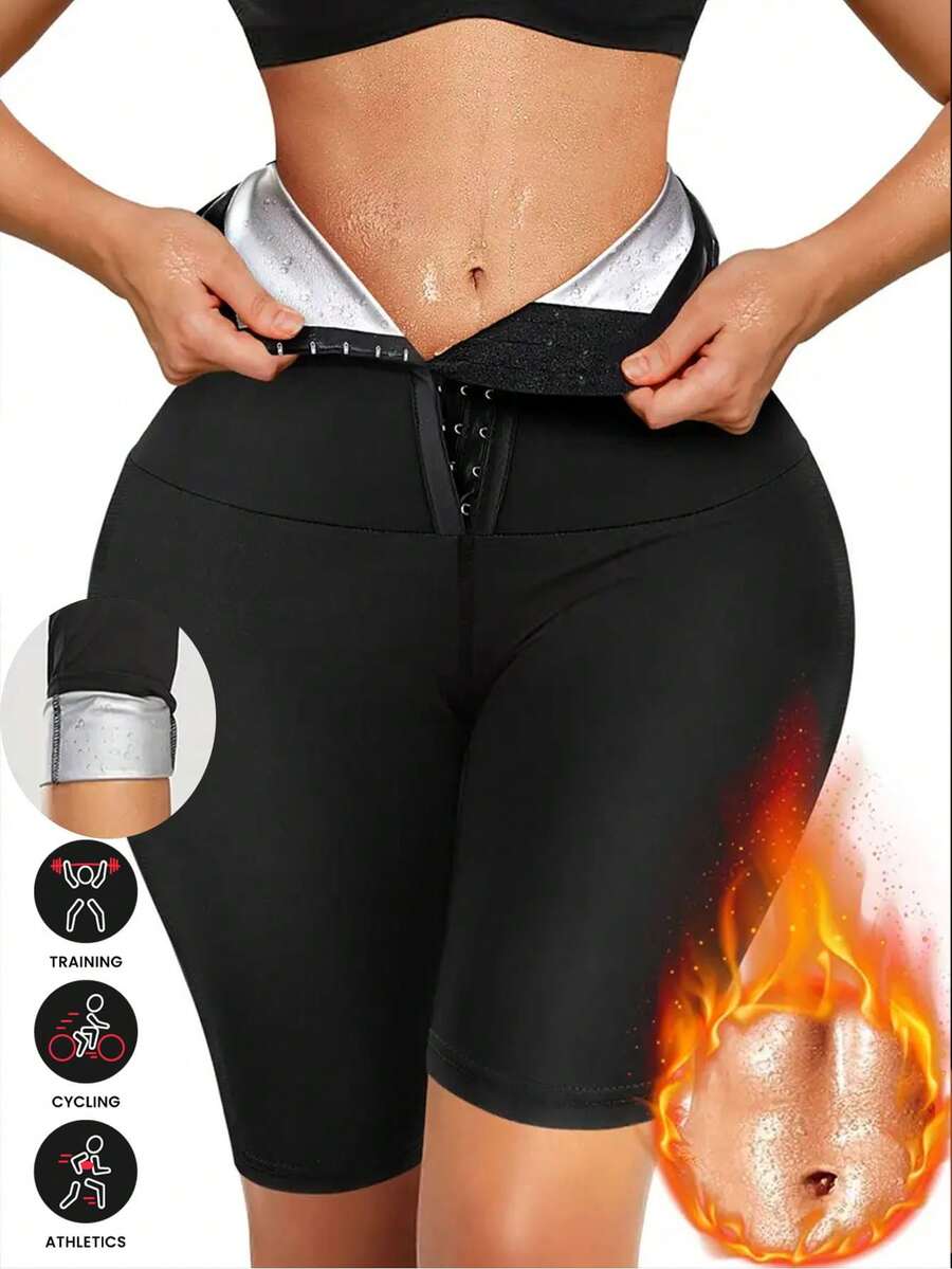 1 件女式高腰桑拿健身压缩短裤，收腹修身运动短裤，户外健身高腰涂层塑身短裤，可调节腰带，增强吸汗，5 英寸内缝，2024 年夏季新品，燃烧卡路里，塑形大腿，适合健身和瑜伽，热桑拿效果