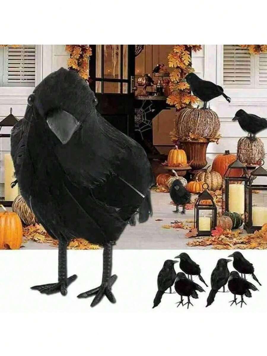1/3/5 buah Model Gagak Hitam Halloween, Burung Palsu Realistis, Mainan Horor, Cocok untuk Dekorasi Rumah Pesta Halloween, Perlengkapan Horor - Hitam - View 1