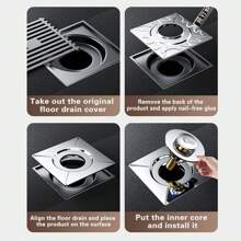 不锈钢浴室地漏，光滑边缘设计，防堵塞，快速排水 - 不锈钢材质，无溢流口，简约白色圆形淋浴地漏，适用于现代浴室 - 銀色 - 查看 9