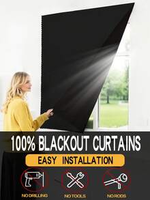 1pc, 100% Blackout Curtain, Easy Installation Self-Adhesive Blackout Curtain, No Drilling Needed, Simple And Easy To Install, Self-Adhesive Portable Curtain, Sunblock, Heat Insulation, Darkening, Suitable For Windows, Doors, Bedroom, Living Room, Basement, Kitchen, Small Windows, Summer Use - Black - View 5