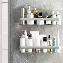 Kit 2 Silver Gold Shampoo Holder Bathroom Shelf Organizer With Adhesive