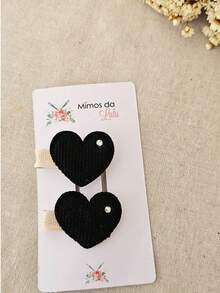 Baby Heart Bow Clip In 100% Corduroy Covered With Non-Slip Rubber - 黑色 - 查看 2