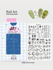 1PC Flower Vintage Frame Print Nail Art Stamping Plate, Bow Buterfly Lace Lines Print Pattern Design, Y2K Style Printing Template Manicure Art Accessories Tools Nail Salon, Nail Supplies - Silver - View 12