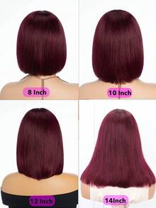 QVR QUEEN VIRGIN REMY 100%真人发T字形蕾丝前置波波头假发，带婴儿发，原生雷米发，中分蕾丝假发，自然发际线，酒红色，99J，女士无胶假发 - SBUG - 查看 5