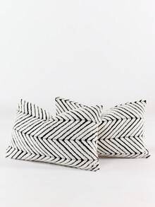 1pc Black & White Bohemian Geometric Plush Decorative Pillow Cover (Pillow Insert Not Included), Reverse Side With Fleece Fabric, Square Cushion Cover, Holiday Home Pillow Decor, Soft & Comfortable Plush Material, Modern Decor For Sofa, Home & Bedroom,Fall Decor,Autumn Decor,Room Decor - Black and White - View 4