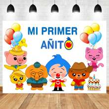 Fondos de dibujos animados Plim Mis primeros 1 año Decoración de fiesta de cumpleaños Nº 1 para niños Circo Globo Arcoíris Fondos de fotografía (estilos múltiples)