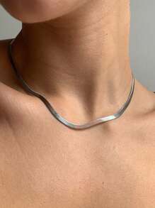 1 件极简主义钛钢蛇骨链项链，男女通用休闲/日常佩戴，嘻哈简约风格不锈钢扁平蛇骨链项链，4 毫米宽 - 銀色 - 查看 5