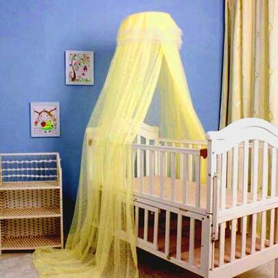 1pc Elegant Polyester Round Crib Mosquito Net - Lace Trim, Easy Installation, Effectively Protects Baby, Portable Crib Canopy | Elegant Mosquito Net | Polyester Fabric