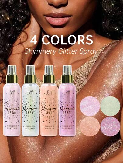 Shimmery Highlighter Spray, Liquid Glitter Spray, Diamond Glow Highlighter, Waterproof And Sweat-Resistant, Long Lasting Shine Without Stickiness, Suitable For Body, Face, Hair, Arms Makeup, Wedding, Party, Music Festival, Carnival