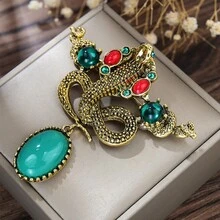 1 件复古蛇形胸针，小众高端胸花，防滑个性化翻领别针，适合男士西装外套或女士 - 銅色 - 查看 3